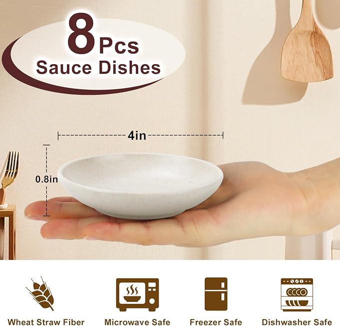 4 Inch Small Appetizer Plates 8 Pieces, Lightweight and Unbreakable Wheat Straw - Image 2