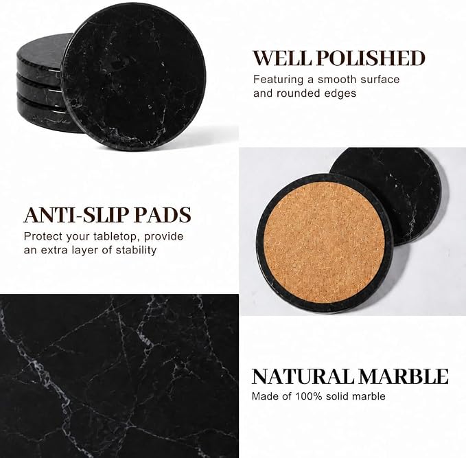 Marble Coasters, Round Modern Coaster Set of 4 - Image 4