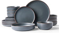 Famiware Mercury 16-Piece Stoneware Plates and Bowls, Charcoal | Dinnerware Set by Famiware