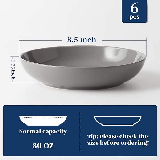 Y YHY Pasta Bowls 30oz, Large Grey Salad Serving Bowls - Image 6