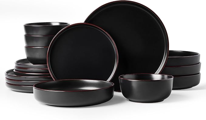 Famiware Mercury 16-Piece Stoneware Plates and Bowls, Matte Black | Dinnerware by Famiware
