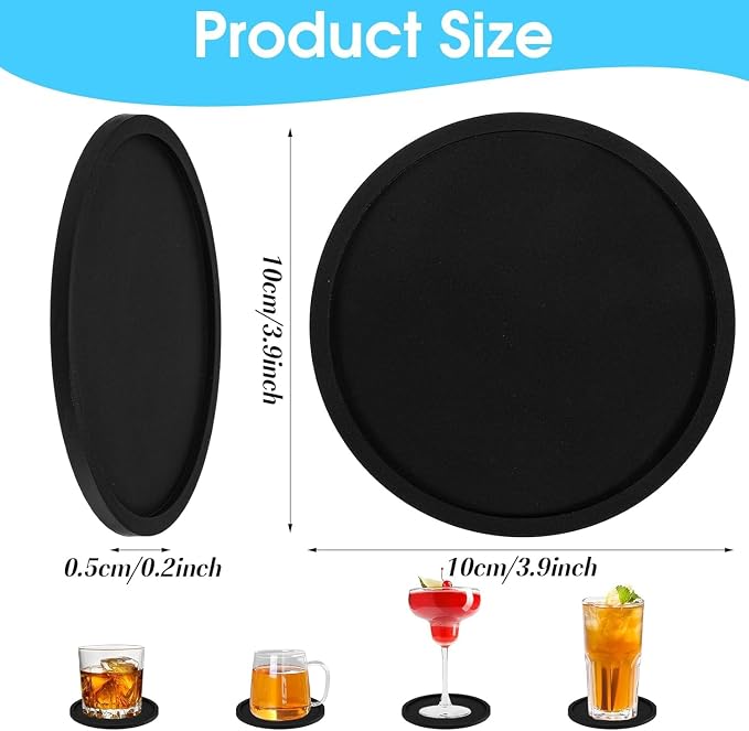 Silicone Coasters, 4 Pack | Washable, Heat Resistant, Round Cup Mats, - Image 2