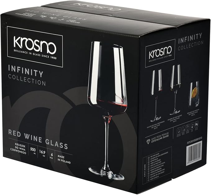 Krosno Red Wine Glasses | Elegant Design | Set of 6 | 16.9 oz | Infinity - Image 8