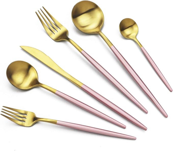 JASHII Luxury 18/10 Pink Handle Flatware Gold Silverware Set 304 Stainless by JASHII