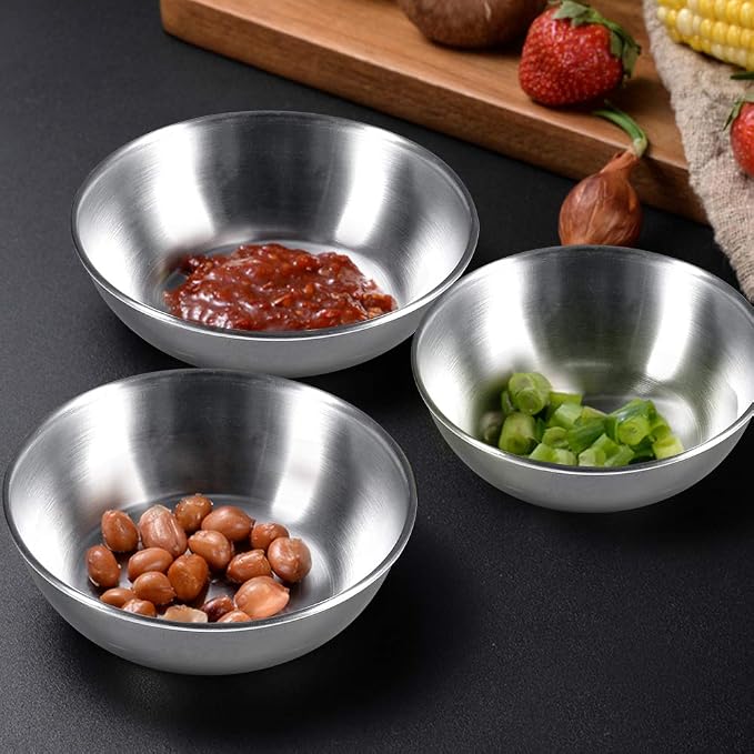 8 Pack 3.2inch Stainless Steel Sauce Dishes Mini Individual Saucers Bowl Round - Image 3