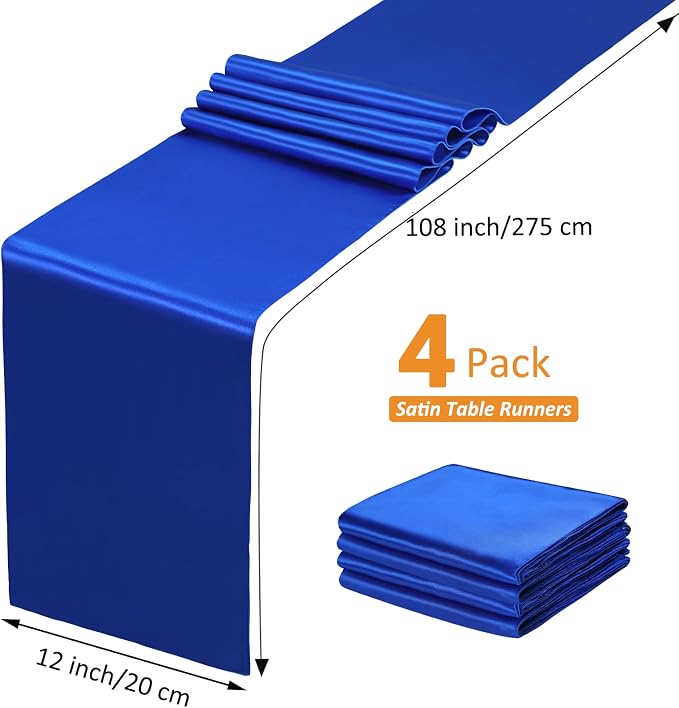 SiinvdaBZX 4 Pcs Royal Blue Satin Table Runner 12 x 108 inches Long | Bright - Image 4