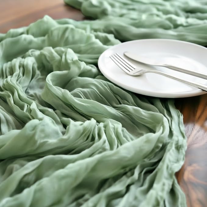 Sage Cheesecloth Table Runner 120 Inches 10 Ft Gauze Table Runner | Summer Boho - Image 4
