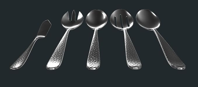 Hammered Serving Utensil Set, 18/10 Stainless Steel Serving Spoons, Salad - Image 2