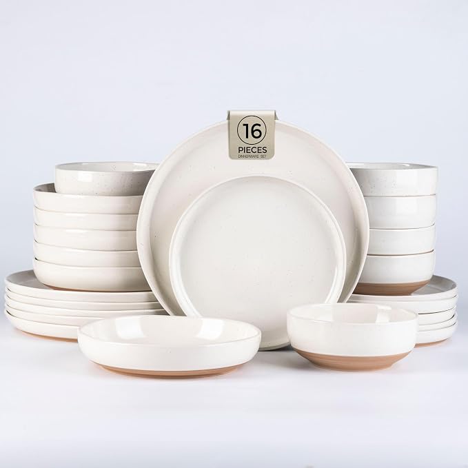 AmorArc Dinnerware Sets for 4, 16 Pieces Ceramic Plates and Bowls Set | Scratch by AmorArc