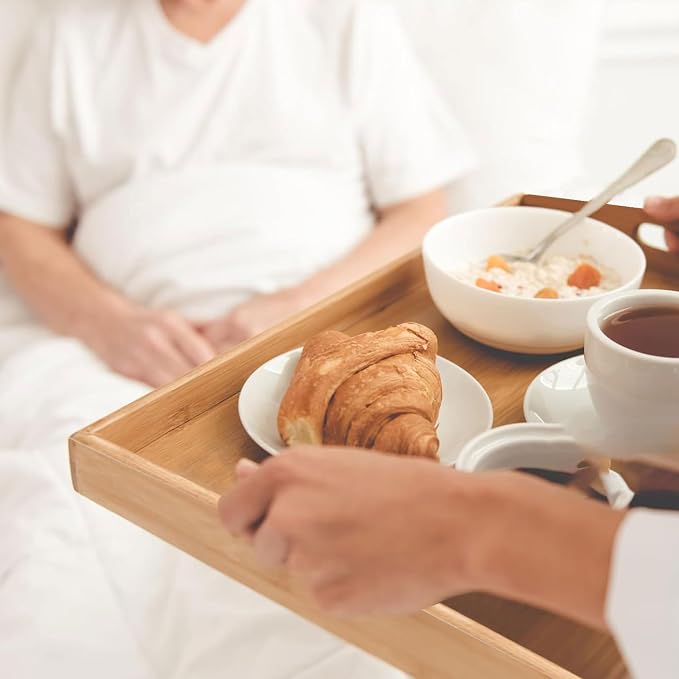 Krismax Serving Tray with Handles, Bamboo Breakfast Tray Wooden Trays - Image 6