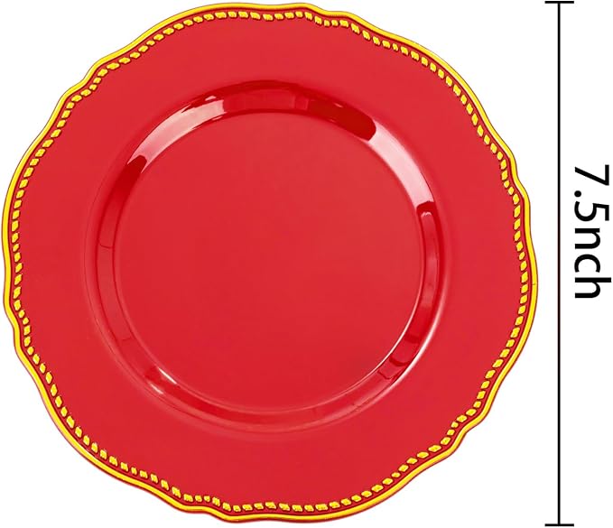 60 Pcs Red Gold Dessert Plates for Christmas | 7.5 inch Heavy-duty Disposable - Image 6
