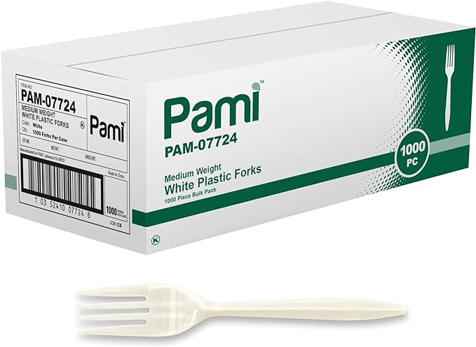 PAMI Medium Weight Disposable Plastic Forks, Bulk Pack by PAMI