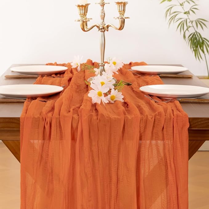 Cheesecloth Table Runner Summer Boho Wedding Birthday Party Home Decor | Orange - Image 5