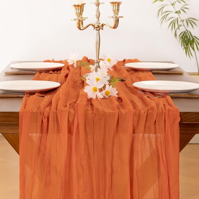 Cheesecloth Table Runner Summer Boho Wedding Birthday Party Home Decor | Orange - Image 2
