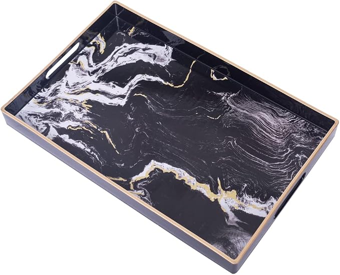 Black Decorative Tray, Plastic Rectangle Serving Tray by MAONAME