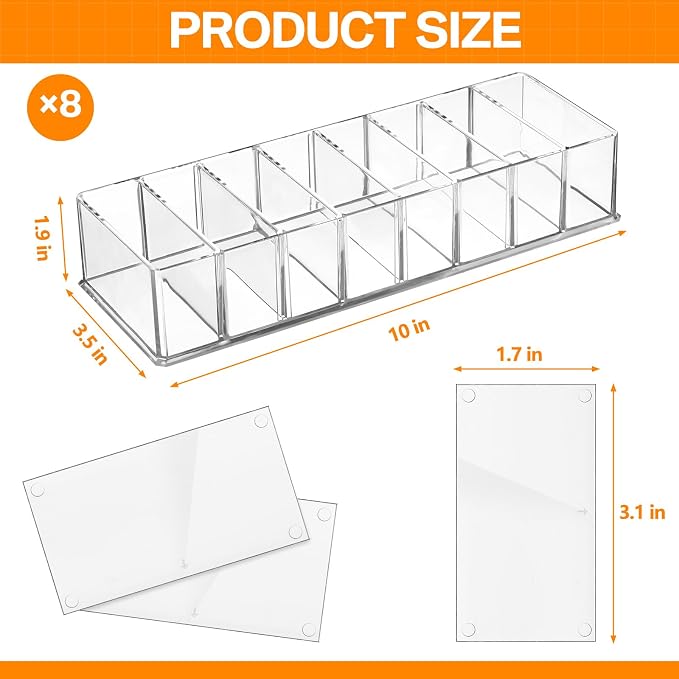 8 Pcs Acrylic Makeup Compact Organizer Detachable 8 Spaces Clear Vanity Drawer - Image 2