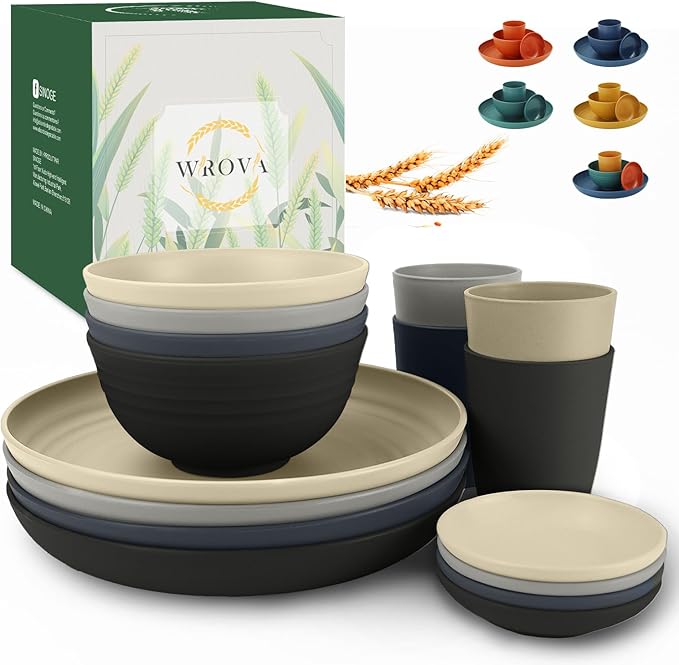 Wheat straw plates and bowls sets of 16 by WROVA
