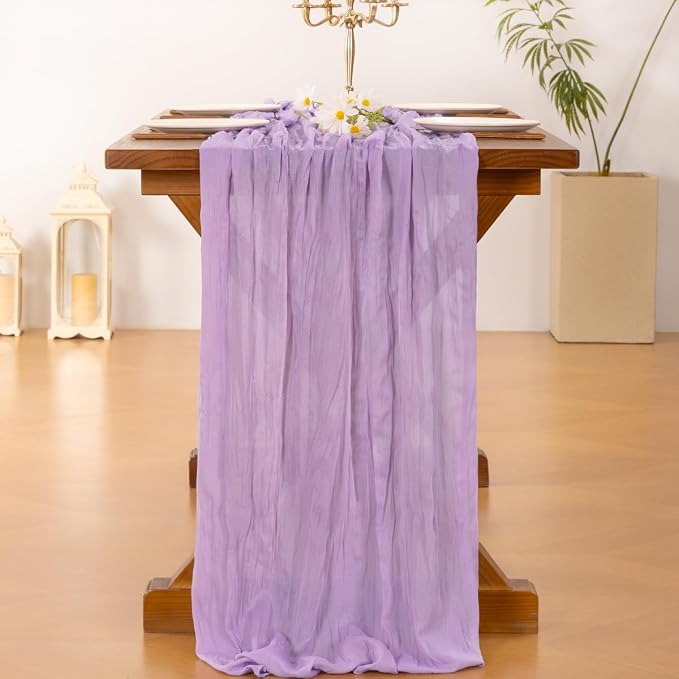 Cheesecloth Table Runner Summer Boho Wedding Birthday Party Home Decor | Lilac - Image 3