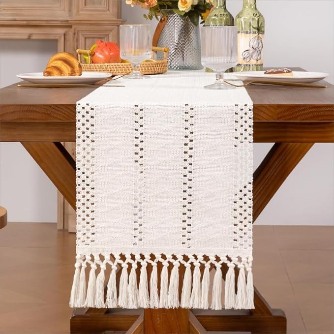 MLMW Ivory Table Runner 72 inches Boho Home Decor Farmhouse Rustic Dining Table - Image 4