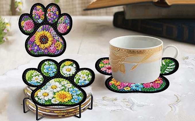 ijbnhd 8 Pcs Diamond Art Coasters Kits Dog Paw 4x4 inch | Diamond Painting - Image 7