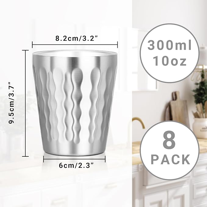 Stainless Cups, 10 oz Insulated Tumbler, 8 Pack Double Wall Unbreakable - Image 2