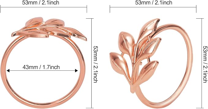 KPOSIYA Set of 6 Leaf Napkin Rings Metal Gold Napkin Holder Table Napkin Rings - Image 3