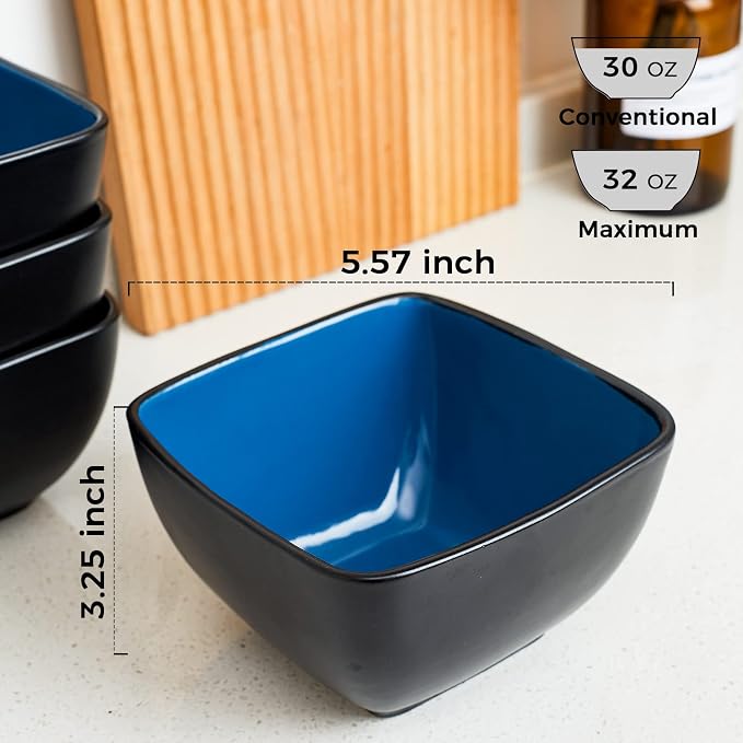 AmorArc 32oz Square Cereal Soup Bowls Set, Stoneware Bowls Set of 4 - Image 2