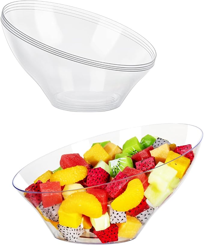 BESTVIP 20 Oz Clear Plastic Angled Serving Bowls, 12 Pack | Disposable Bowls by Bestvip