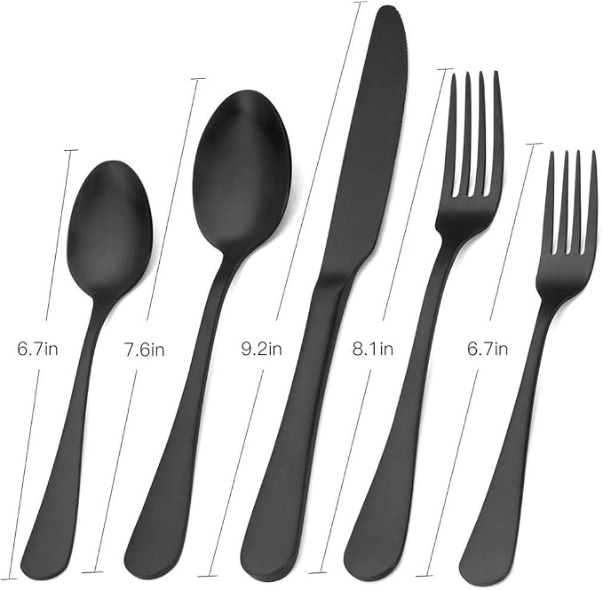 Matte Black Silverware Set, Satin Finish 20-Piece Stainless Steel Flatware Set - Image 2