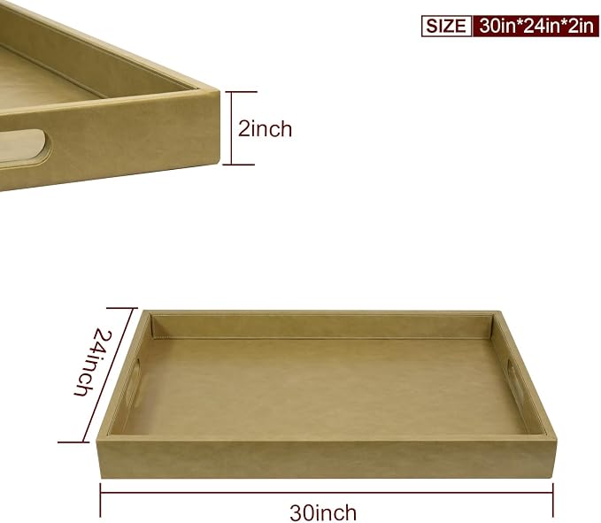 30 x 24 inches Rectangle Leather Ottoman Serving Tray - Image 7
