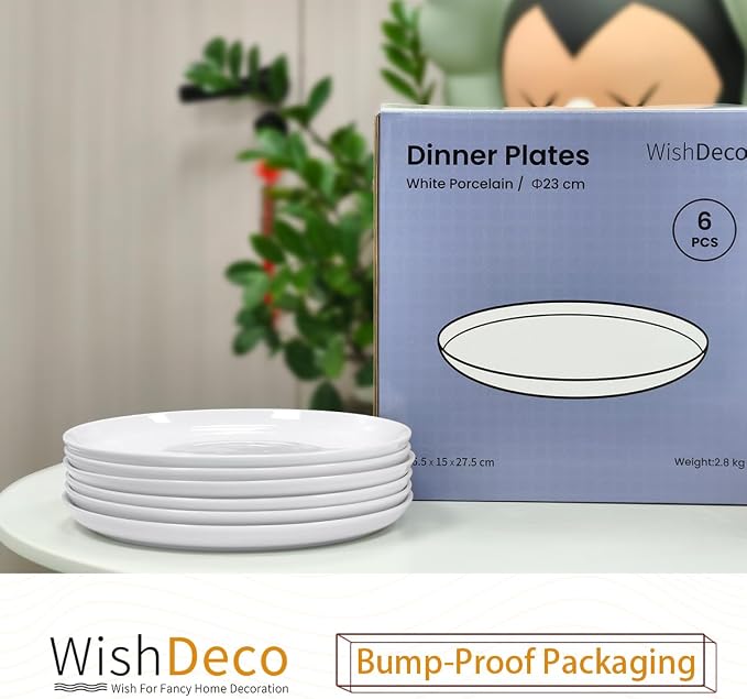 White Dinner Plates Set of 6, Porcelain Salad Plates 9 Inch, Modern Kitchen - Image 6