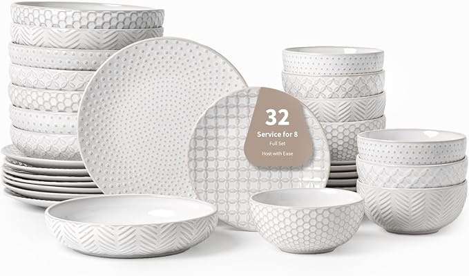 FOBENTA 32-Piece Luxury Dinnerware Set, Complete Plates and Bowls Set by FOBENTA