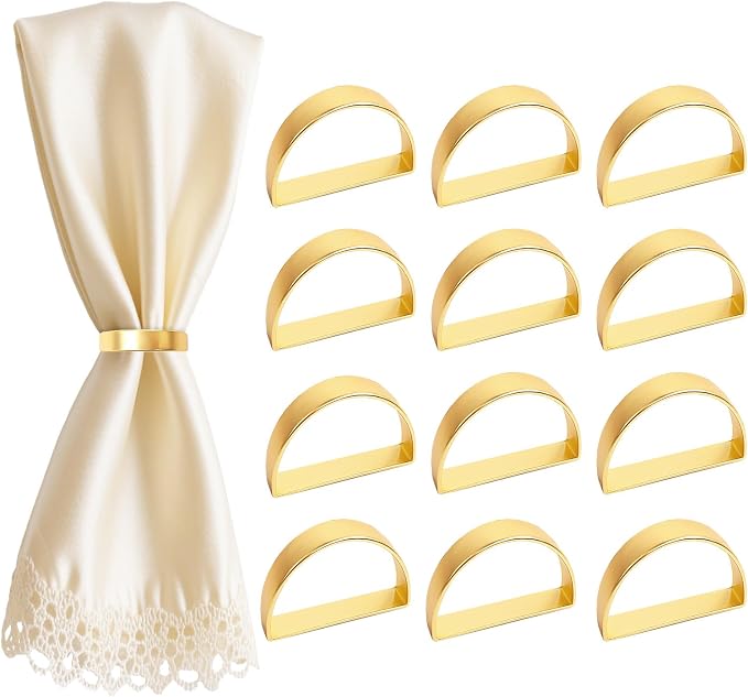 Gold Napkin Rings, Thanksgiving Christmas Napkin Rings Set of 12, Nickel-Plated by EMORBALS