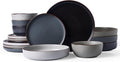 Famiware Mercury 16-Piece Stoneware Plates and Bowls, Warm Hand-Painted Rims by Famiware
