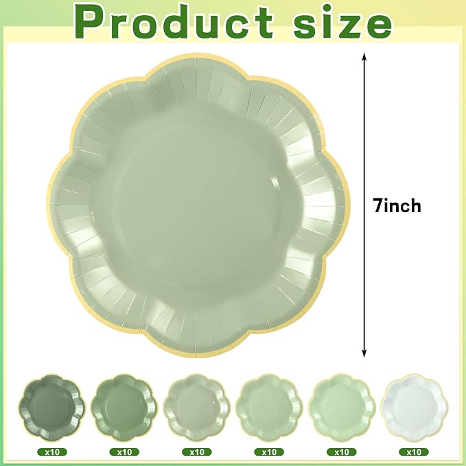 60 Pcs Sage Green Plates, 7 In Disposable Dessert Plates - Image 2