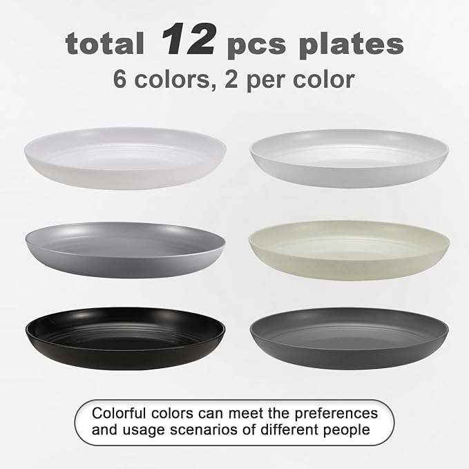 HEYCOME 12 Pcs Unbreakable Deep Dinner Plates Set, 10 inch Reusable Plastic - Image 3
