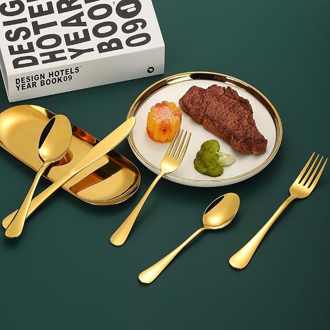 Gold Silverware Set for 12, Compralo 60 Pieces Stainless Steel Shiny Gold - Image 6
