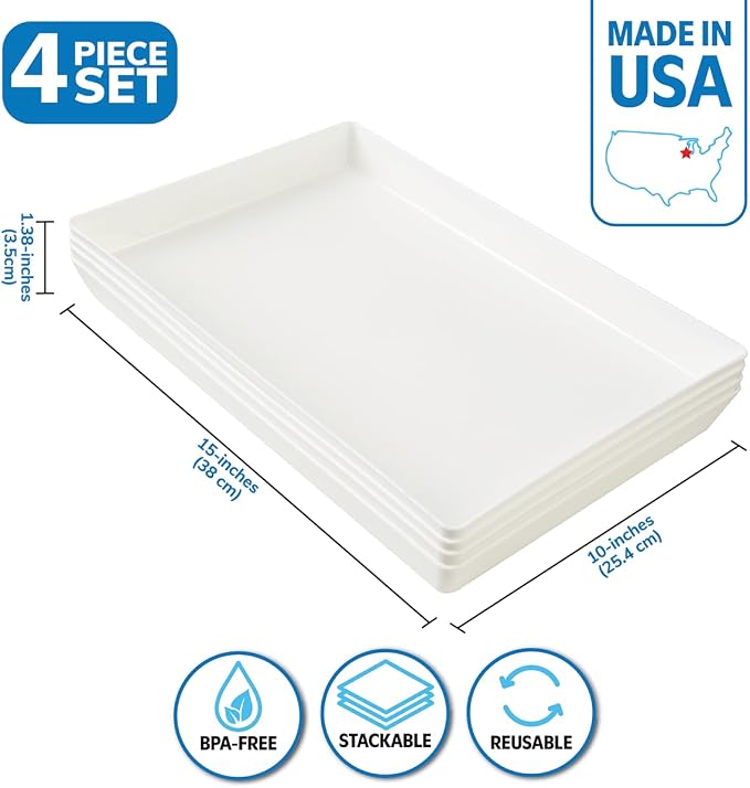 US Acrylic White Plastic Serving Trays 15” x 10” | Large Unbreakable Reusable - Image 2