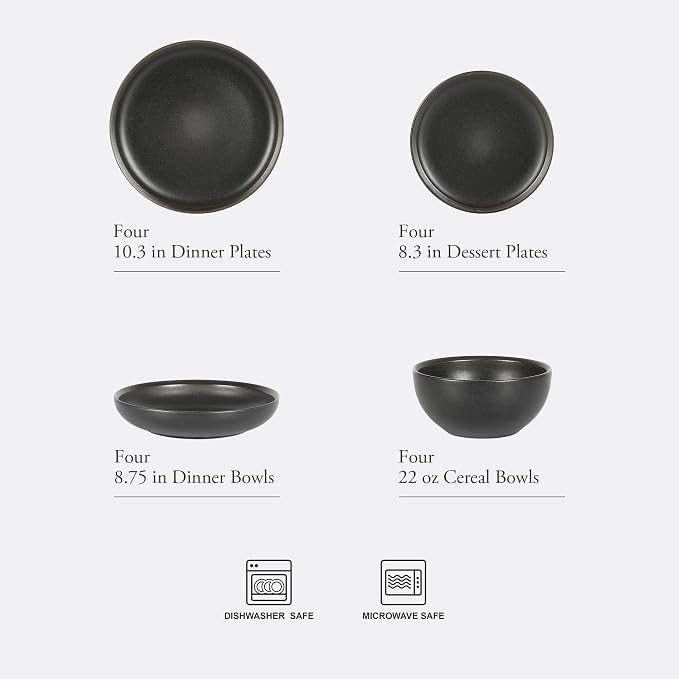 Gibson Elite Beckett Stoneware Matte Reactive Glaze 16 Piece Plates and Bowls - Image 2