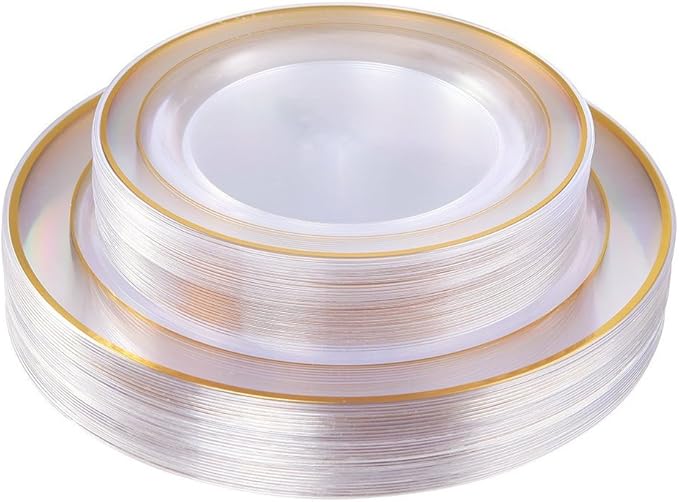 60 Pcs Clear Gold Plastic Plates, Premium Disposable Party Plates | Clear and by I00000
