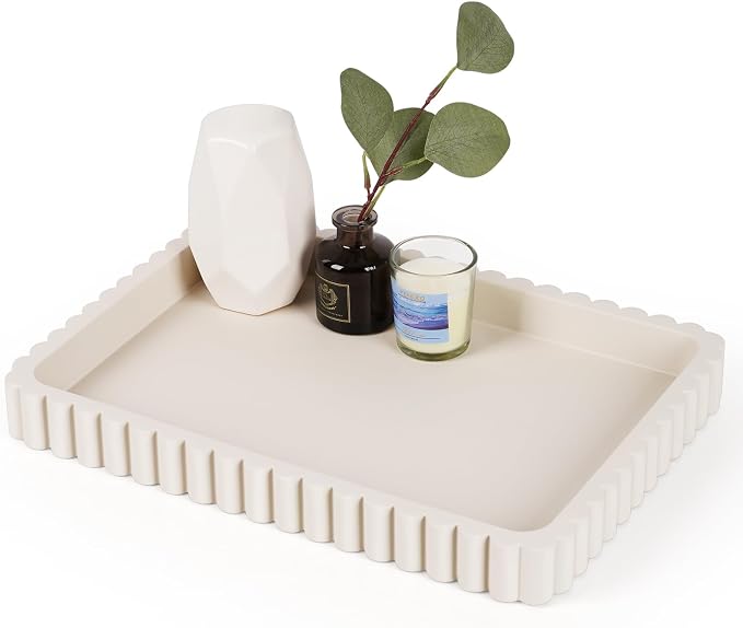 Rectangular Tray for Coffee Table Decor, Cream Gray | Decorative Tray, Solid by Cathyeen