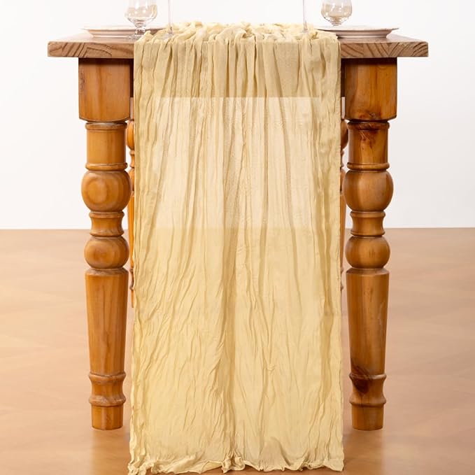 DeZerlor Champagne Cheesecloth Table Runners 2 Pack Summer Boho Runners | - Image 3