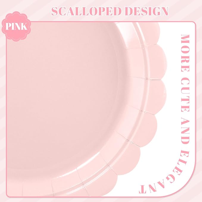 NatNarr 30 Pcs Pink Paper Plates, Bridal Baby Shower, Oil- and Water-Resistant - Image 3