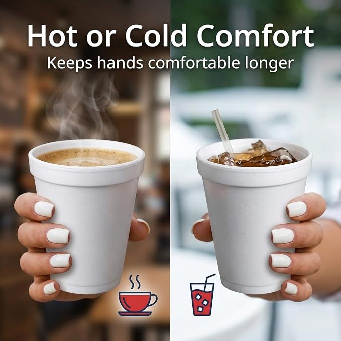 16 OZ Foam Cups With Lids for Hot & Cold Drinks, USA-Made 50-Pack.Ideal - Image 7