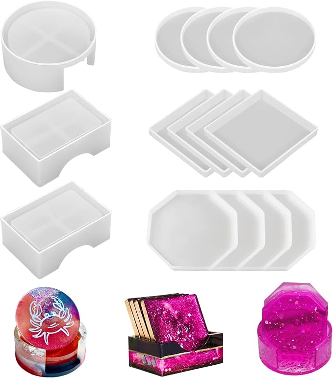 15 Pcs Coaster Resin Molds Silicone, Mold by JDHSilicone