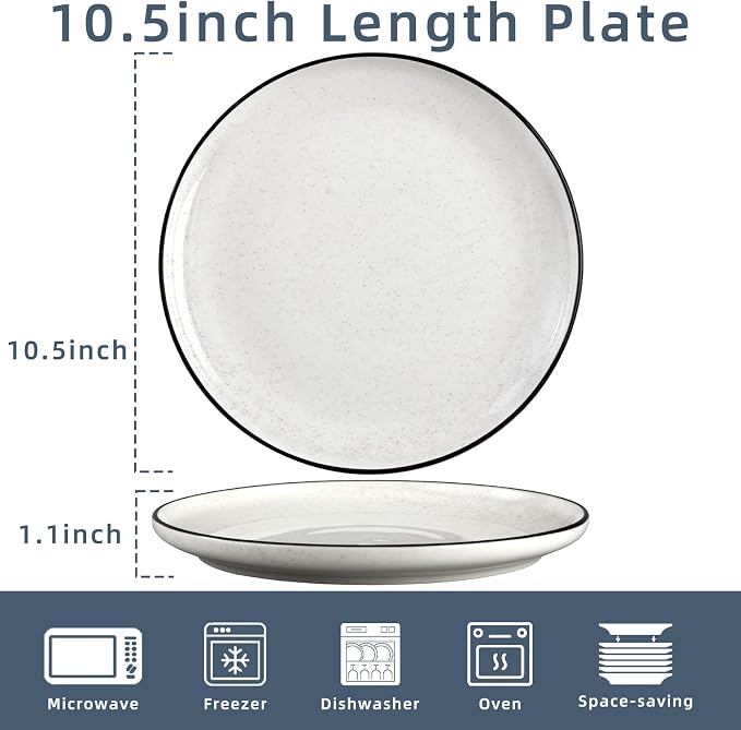Ceramic White Dinner Plates Set of 6, 10.5 Inch Plates - Image 2