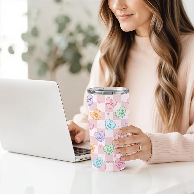 SANDJEST Heart Message Tumbler 20oz, Stainless Steel Travel Cup - Image 7
