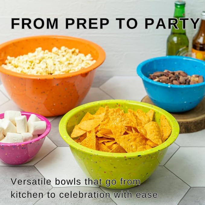 Confetti Melamine 4 Piece Nesting Mixing Bowls Set, Colorful Vibrant | Colorful - Image 5