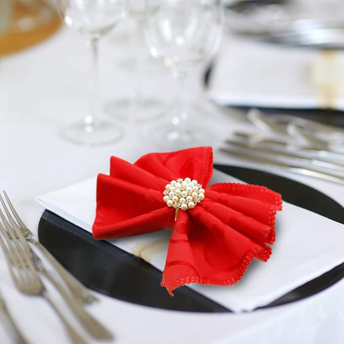 Hotop 72 Pcs Gold Napkin Rings Pearls and Flower Napkin Buckles Rhinestone - Image 4