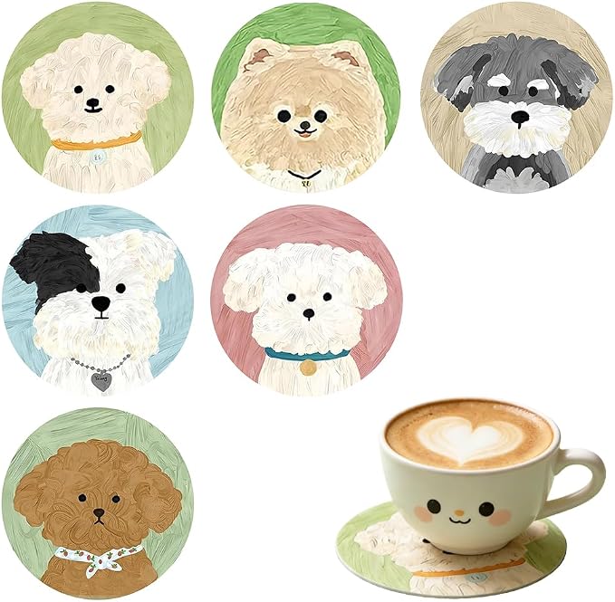 6pcs Cute Dog Coasters Set Round Silicone Drink Coaster by Unknown